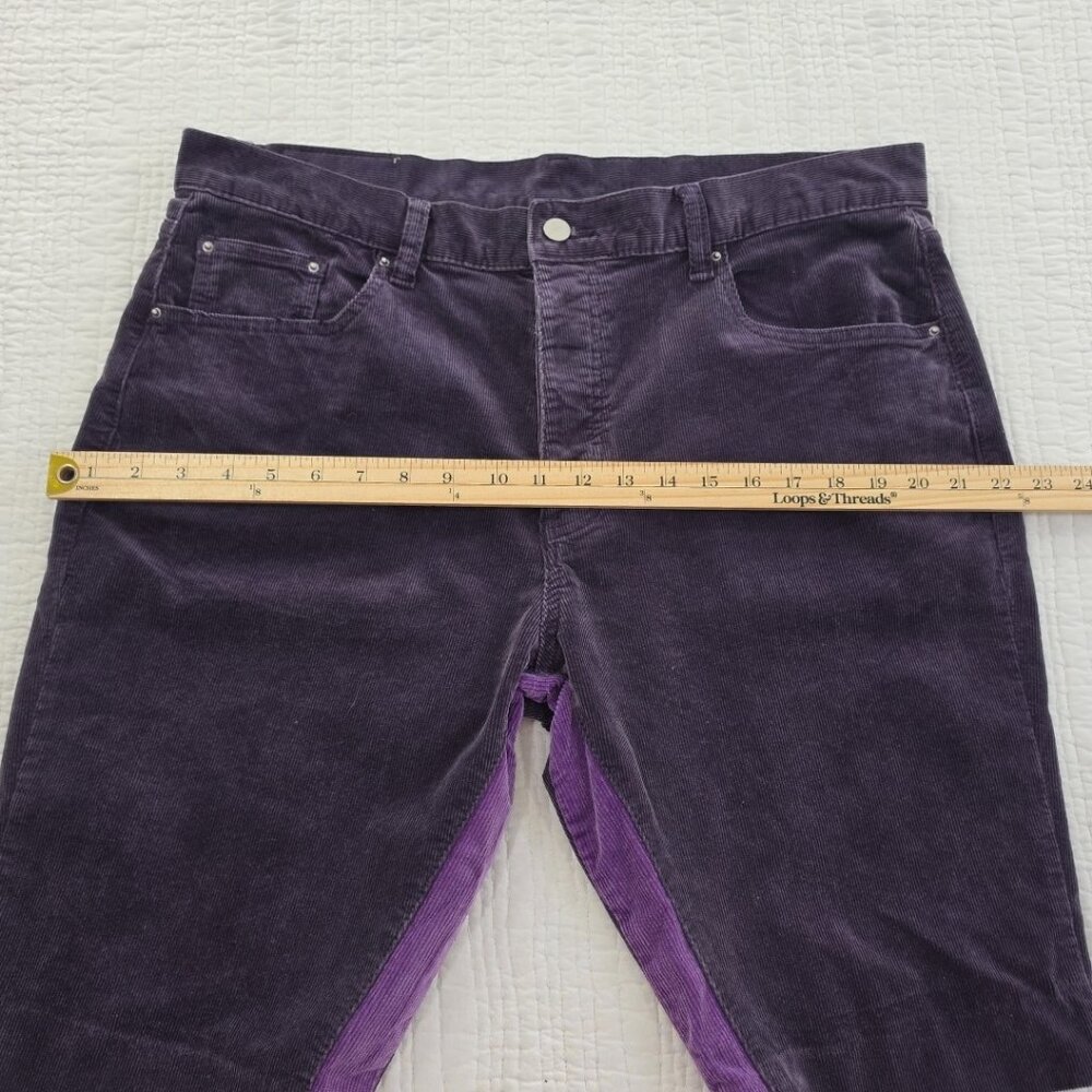 MNML Corduroy Shorts Mens 36 Purple Button Fly 12" Inseam Contrast Stripe - Picture 8 of 12